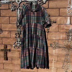 Natural Life Rebecca Tiered Flannel Maxi Dress Size Large Multicolor